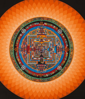Aura Kalachakra Mandala | Orange Colored Flower Petal Shaped Halo | Handpainted Tibetan Art