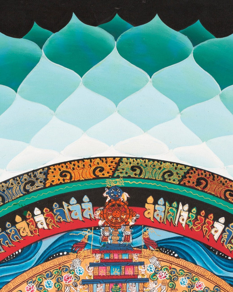 Green Kalachakra Mandala | Original Hand Painted Tibetan Wheel Of Time Wheel Of time Thangka Painting | Buddhist Wall Decoration Painting