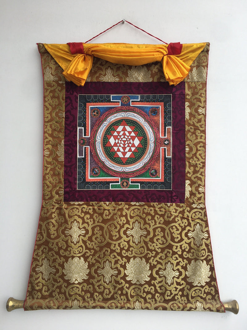 Shri Yantra Mandala Thangka | Brocade Mounted Himalayan Art
