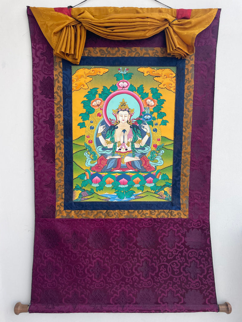 Hand-painted Chengrezig Thangka |  Eternal Loving and Kindness