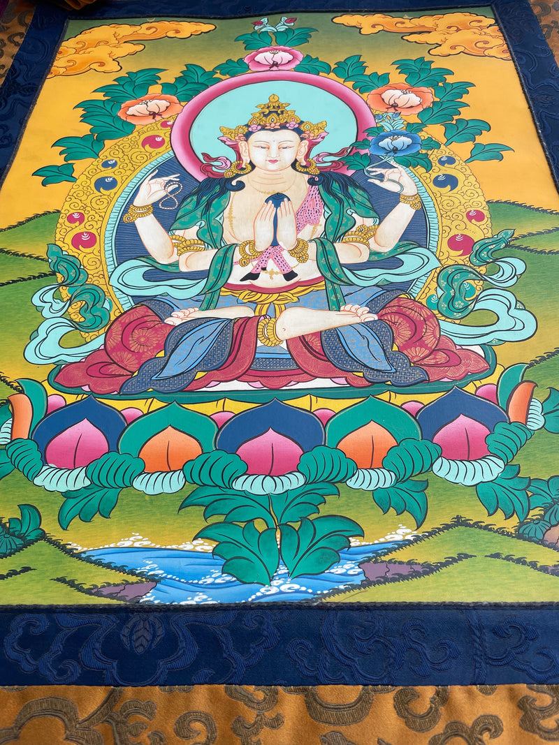 Hand-painted Chengrezig Thangka |  Eternal Loving and Kindness