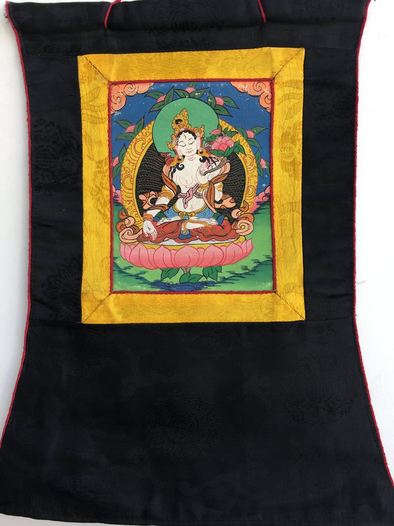 Vintage White Tara Thangka | Small Room Decor