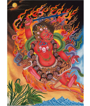 Red Bhairava Mahakala Thangka | Original Hand painted Newari Style Painting
