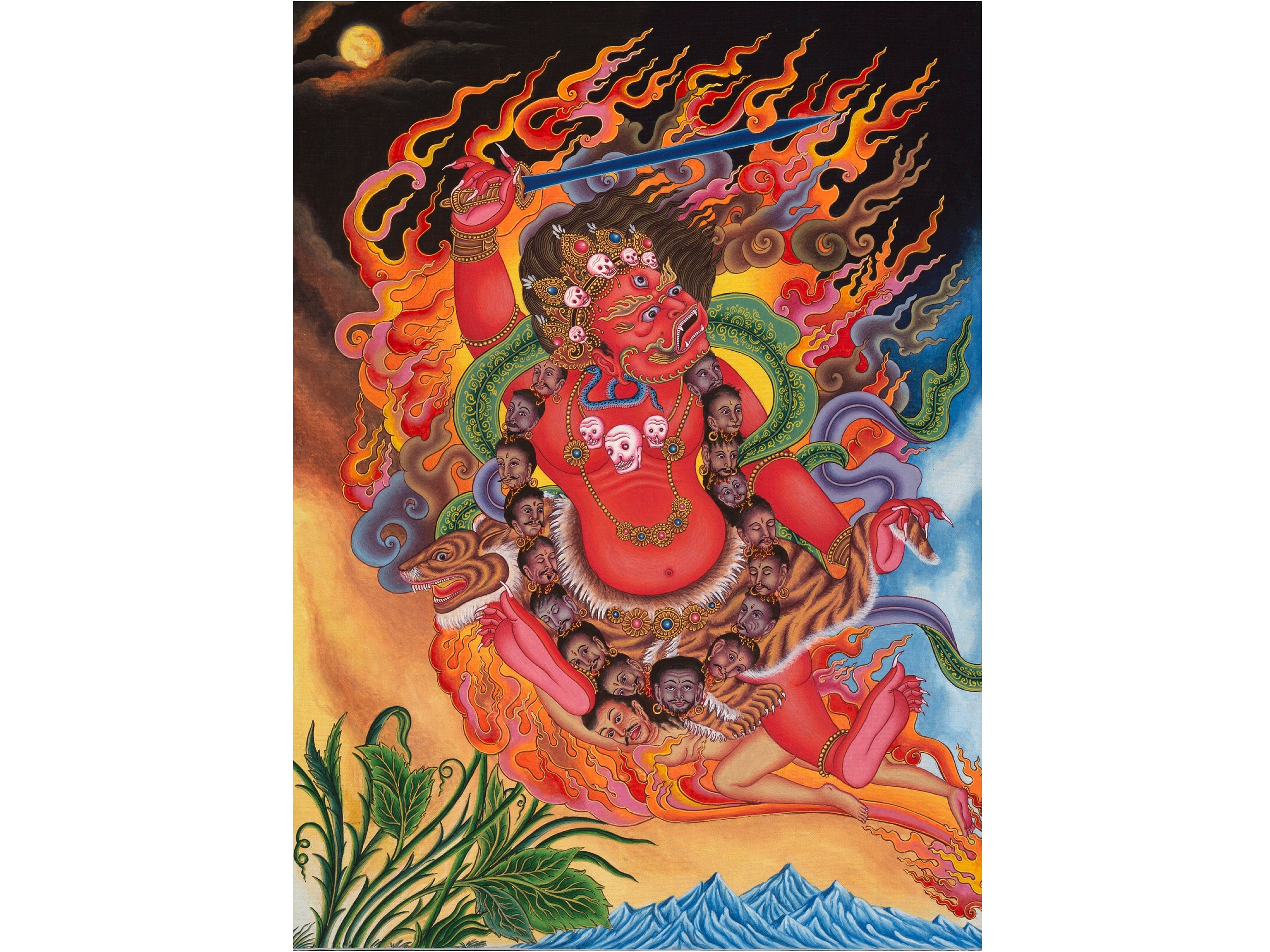 Red Bhairava Mahakala Thangka | Original Hand painted Newari Style Painting