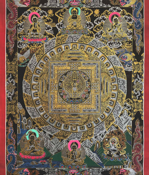 Lokeshvara Mandala Thangka | Black and Gold Tibetan Buddhist Wall Hanging Art