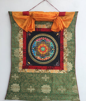Brocade Mounted Mandala With Amoghsiddhi | Wall Hanging Mandala Art