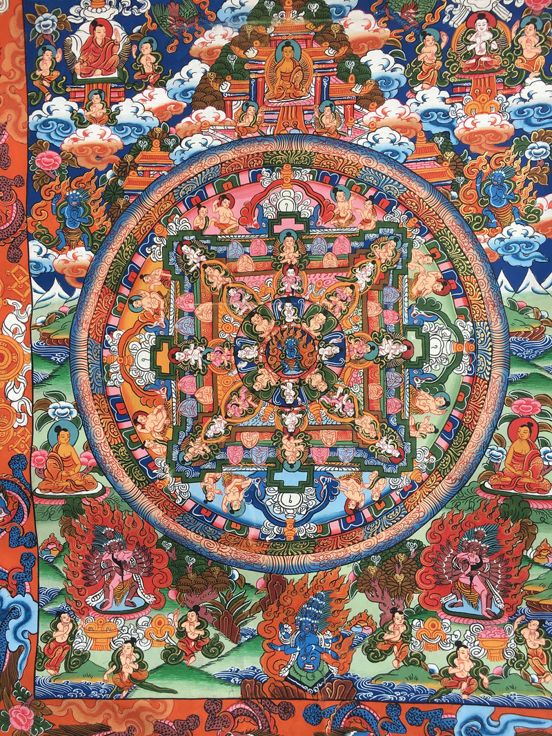Brocaded Vajrapani Mandala Thangka | Religious Buddhist Painting