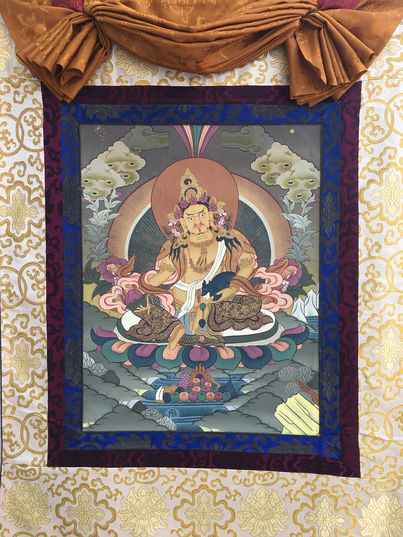 Traditional Dzambala Thangka | Original Tibetan Handpaintings | Religious Wall Hanging Decor