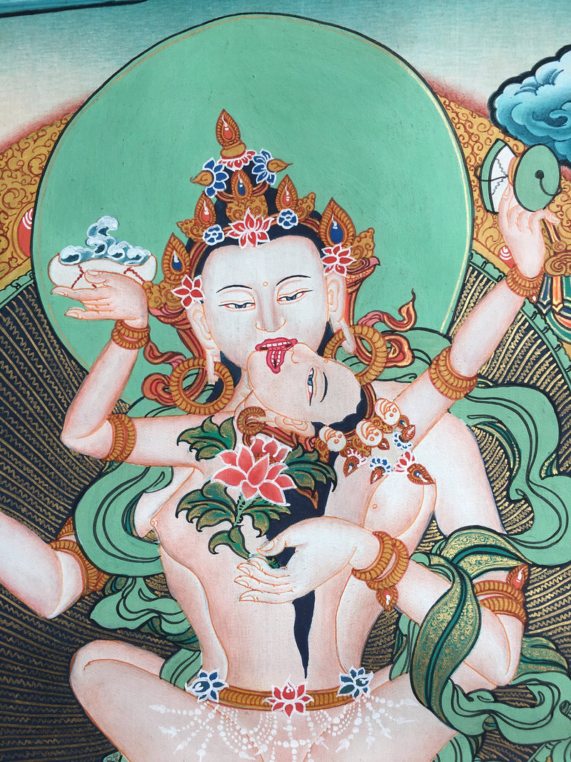Sambhogakaya Yab Yum Thangka | Tibetan Thangka Painting for Wall Hanging