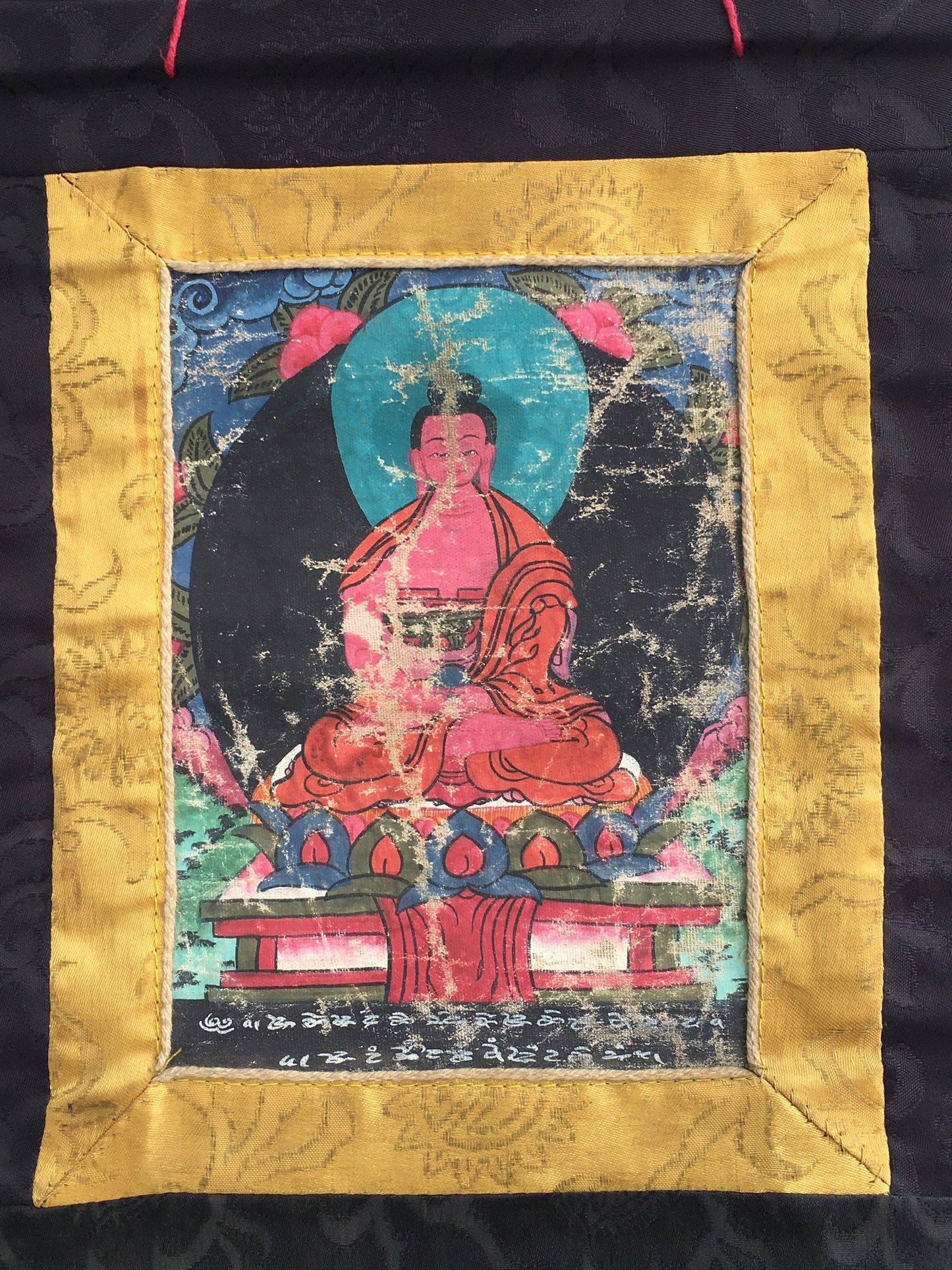 Vintage Amitabha Buddha Thangka | Brocade Mounted Thangka | Tibetan Wall Decoration Art