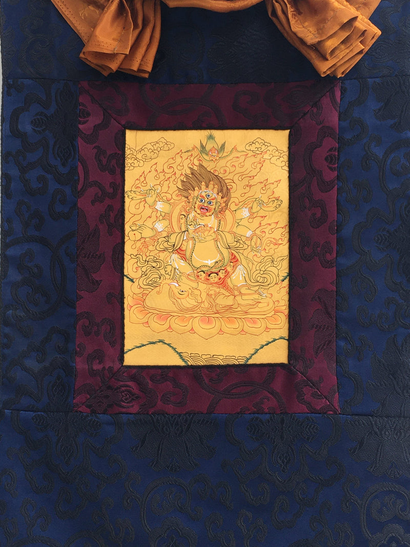 Six- Armed Mahakala| Hand Painted Buddhist Art | Brocade Mounted | Small Size  Buddhist Painting for wall decoration and alter space