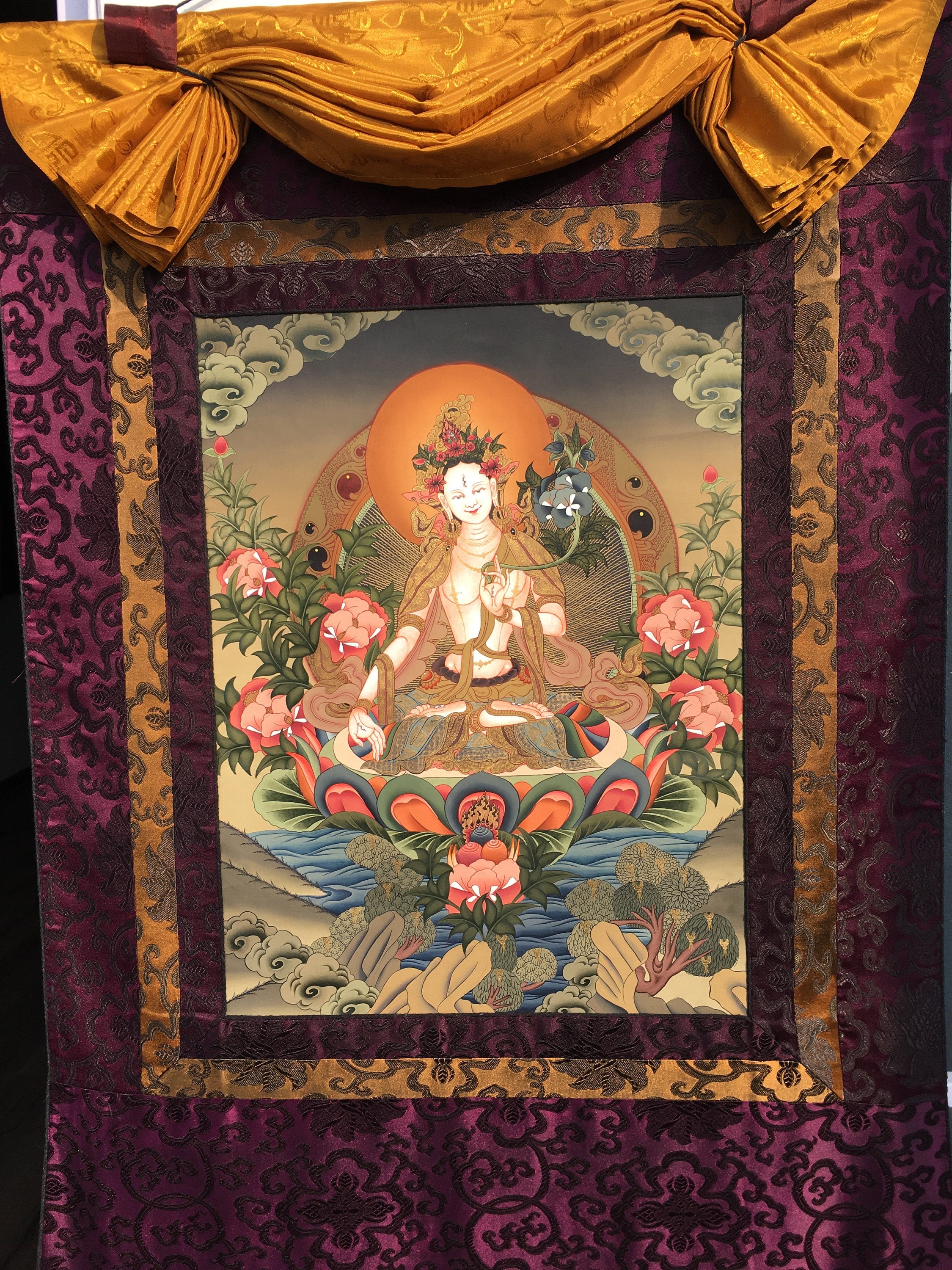 Tara Brocade Mounted Thangka  | Spiritual Gift for Buddhists