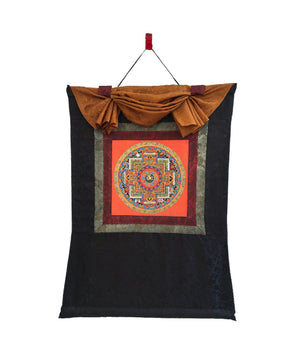 Brocade Om Mandala Thangka | Buddhist Handpainted Art | Religious Wall Decor