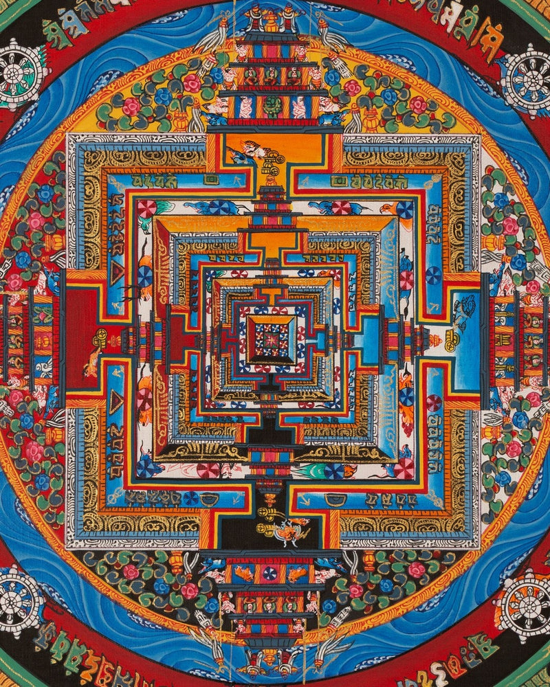 Aura Kalachakra Mandala | Orange Colored Flower Petal Shaped Halo | Handpainted Tibetan Art