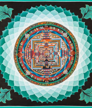 Green Kalachakra Mandala | Original Hand Painted Tibetan Wheel Of Time Wheel Of time Thangka Painting | Buddhist Wall Decoration Painting