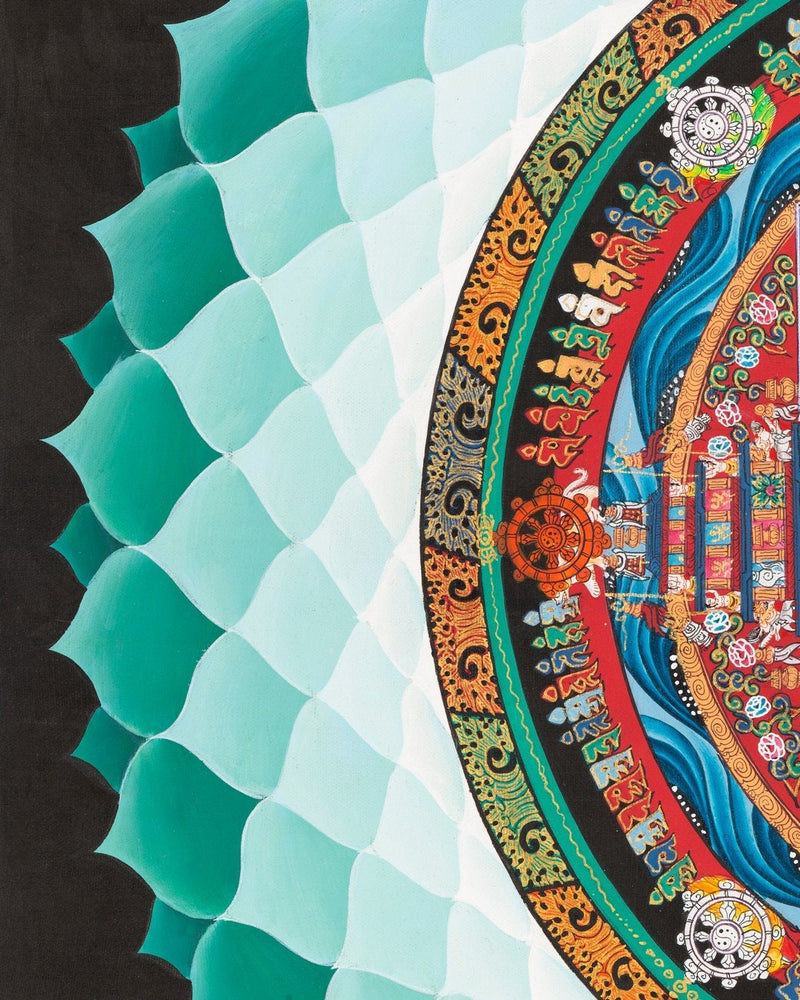 Green Kalachakra Mandala | Original Hand Painted Tibetan Wheel Of Time Wheel Of time Thangka Painting | Buddhist Wall Decoration Painting