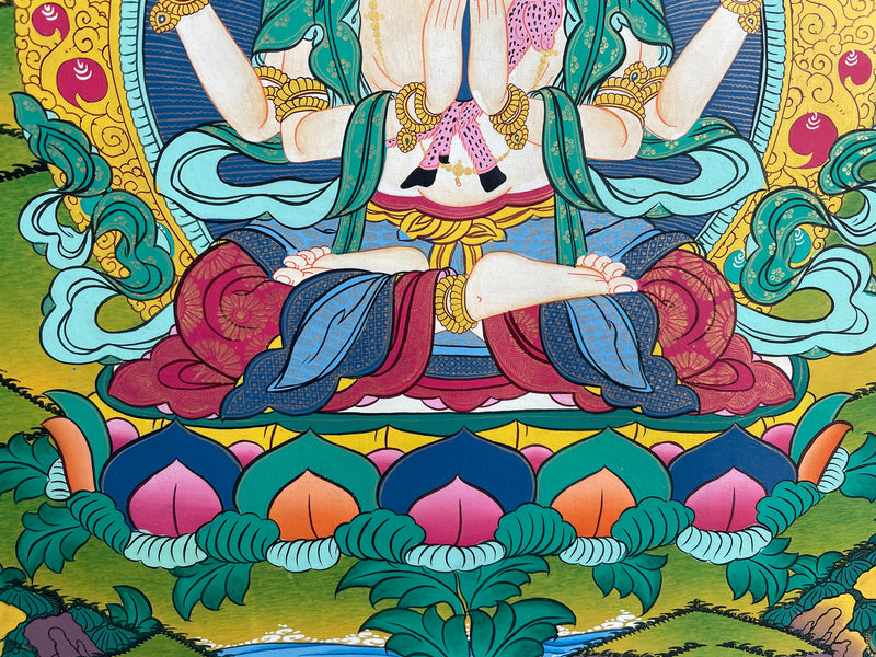 Hand-painted Chengrezig Thangka |  Eternal Loving and Kindness