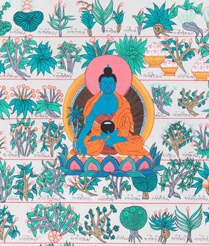 Tibetan Medicinal Herbs and Plants Thangka | Medicinal Painting