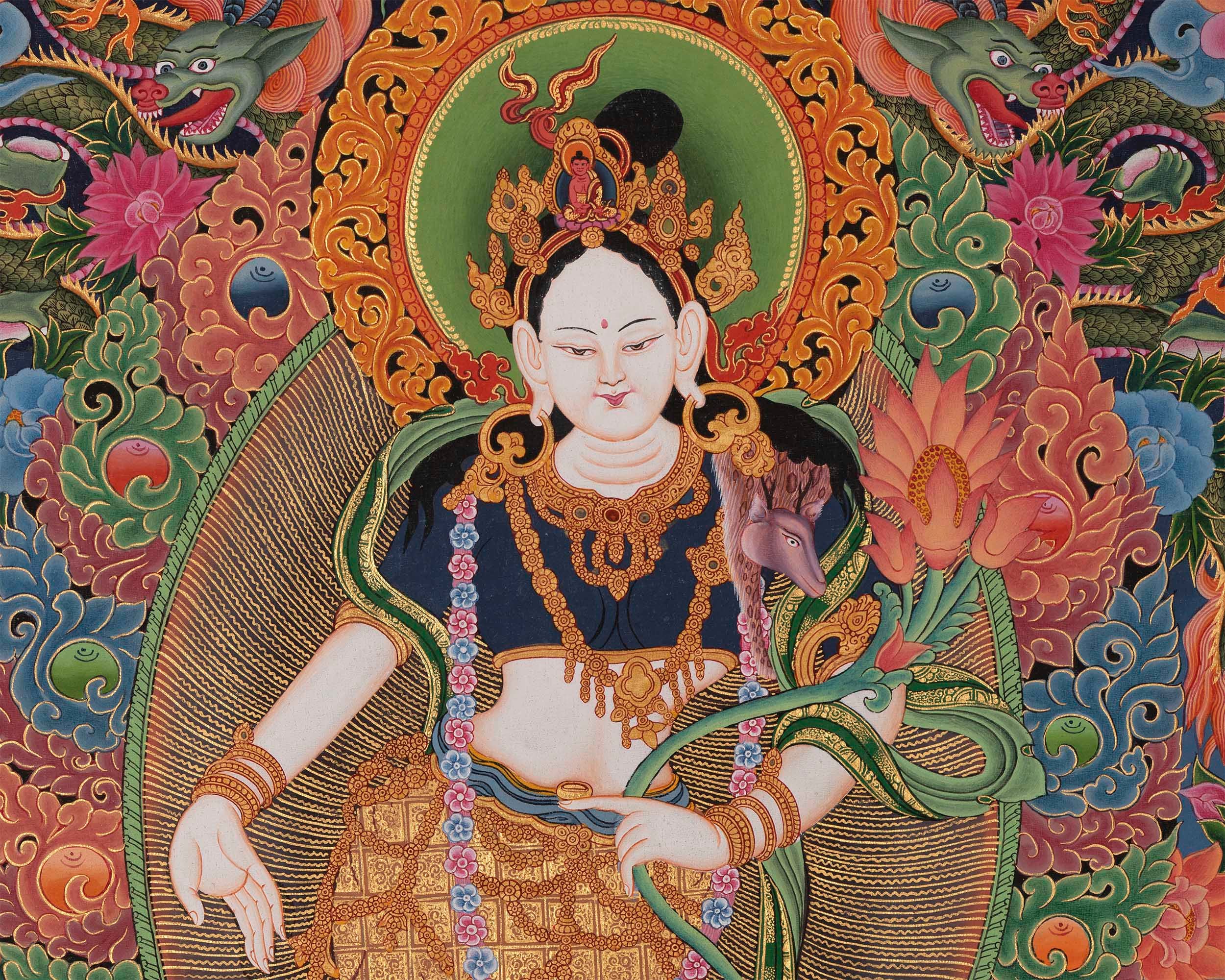 Newari Padmapani Lokeshvara | Rare Genuine Hand Painted Paubha Art
