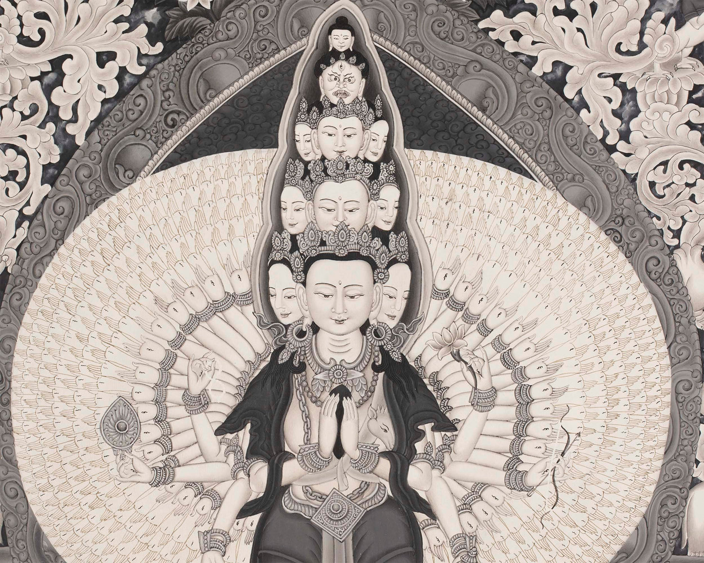 Avalokiteshvara Bodhisattva  | Black White Painting Thangka