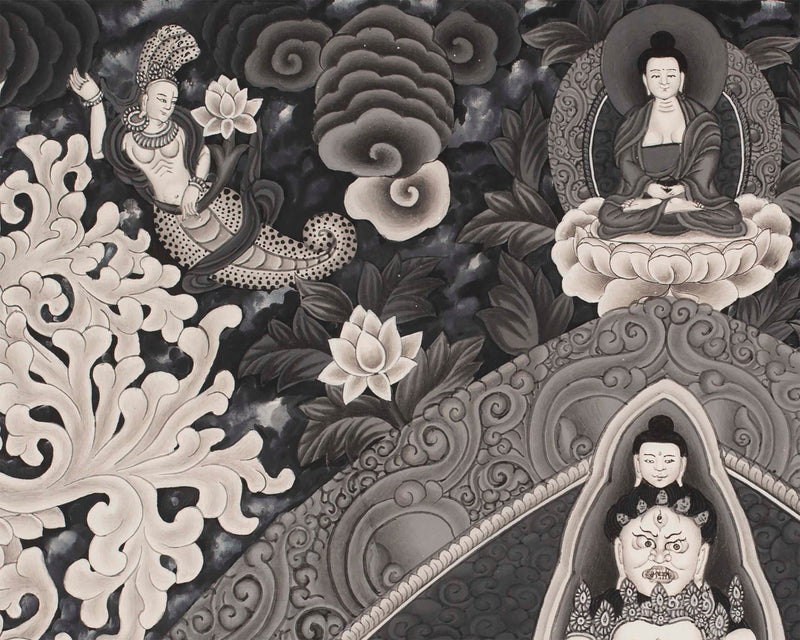 Avalokiteshvara Bodhisattva  | Black White Painting Thangka
