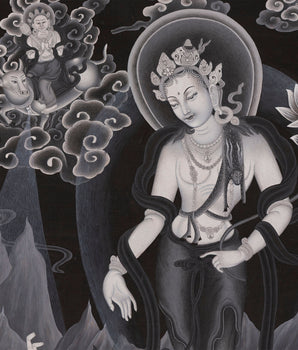 Padmapani Avalokiteshvara Thangka Painting | Black and White Buddhist Art