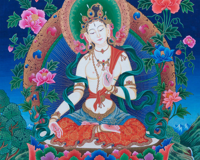 Thangka Painting Of White Tara | Newari Thangka of Tara