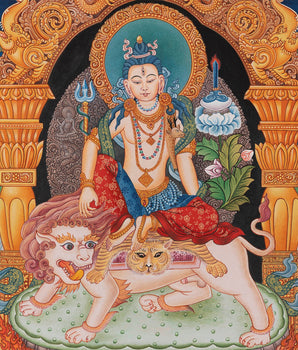Simhanada Lokeshvara Thangka | Buddhist Handpainted Art | Religious Wall Decors