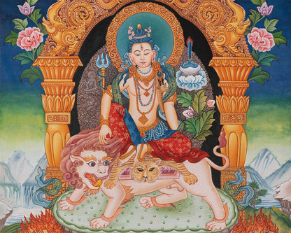 Simhanada Lokeshvara Thangka | Buddhist Handpainted Art | Religious Wall Decors