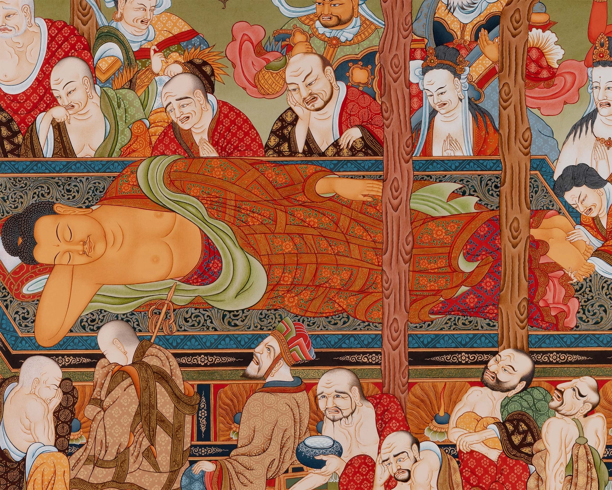 Buddha's Mahaparanirvana Thangka | Buddhist Handpainted Artwork | Wall Hanging Decor