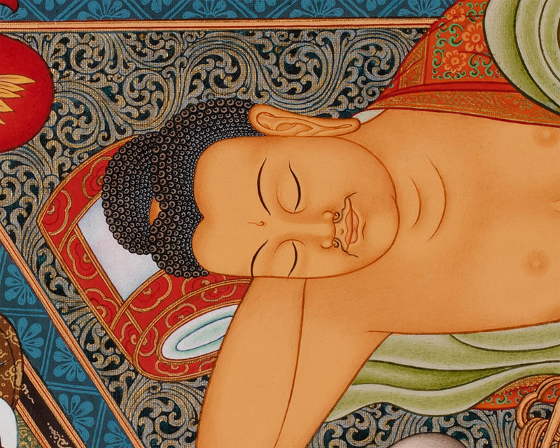 Buddha's Mahaparanirvana Thangka | Buddhist Handpainted Artwork | Wall Hanging Decor