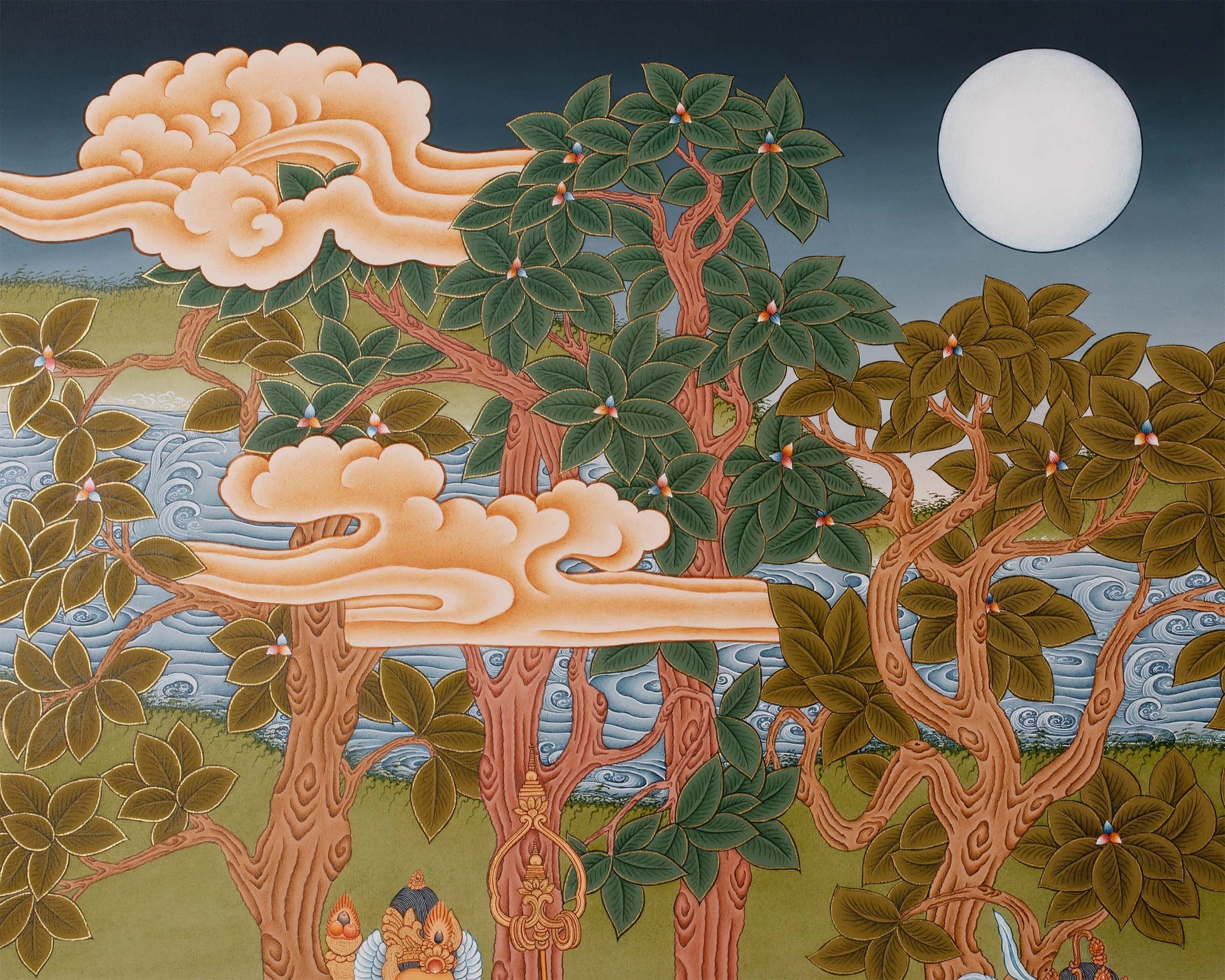 Buddha's Mahaparanirvana Thangka | Buddhist Handpainted Artwork | Wall Hanging Decor