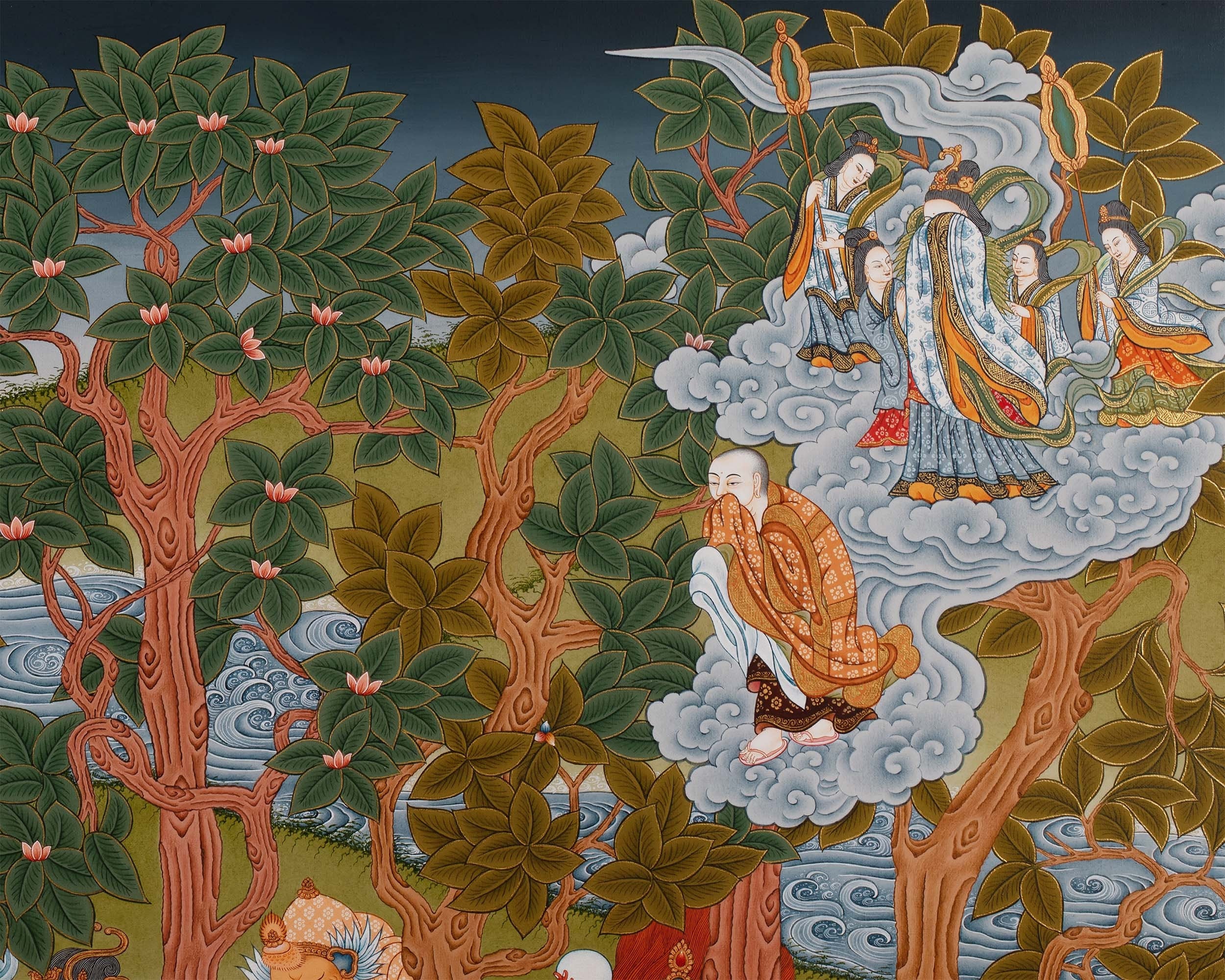 Buddha's Mahaparanirvana Thangka | Buddhist Handpainted Artwork | Wall Hanging Decor