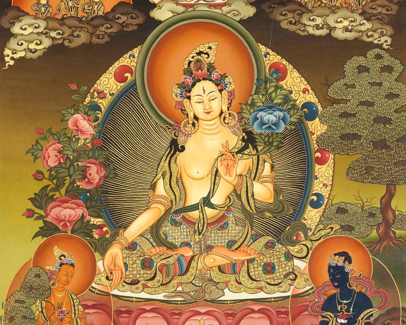 White Tara Thangka | Tibetan Wall Art | Treasure for life