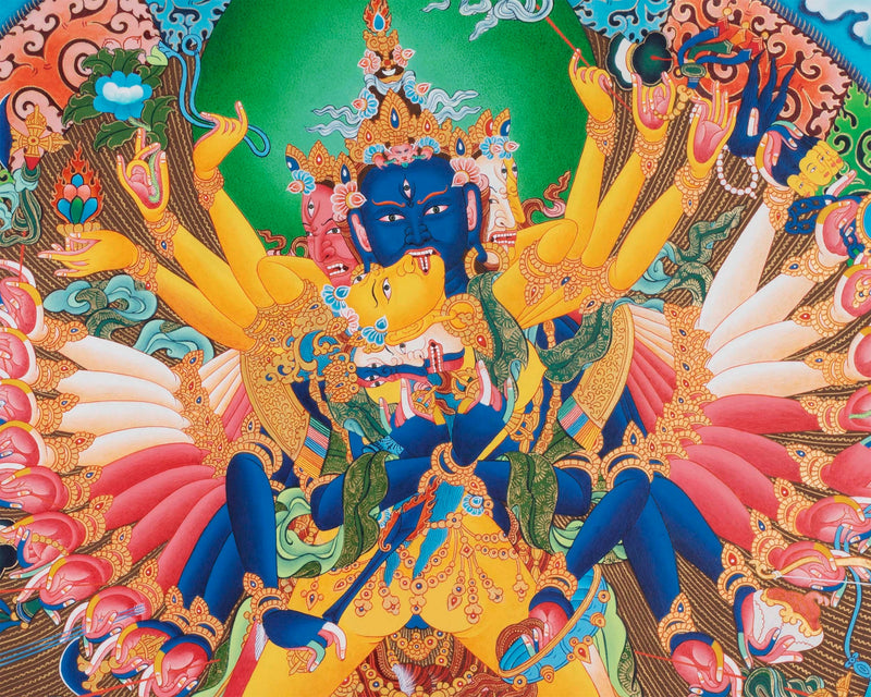 Yidam Kalachakra Thangka | His Consort Vishvamata | Handpainted Wall Decoration