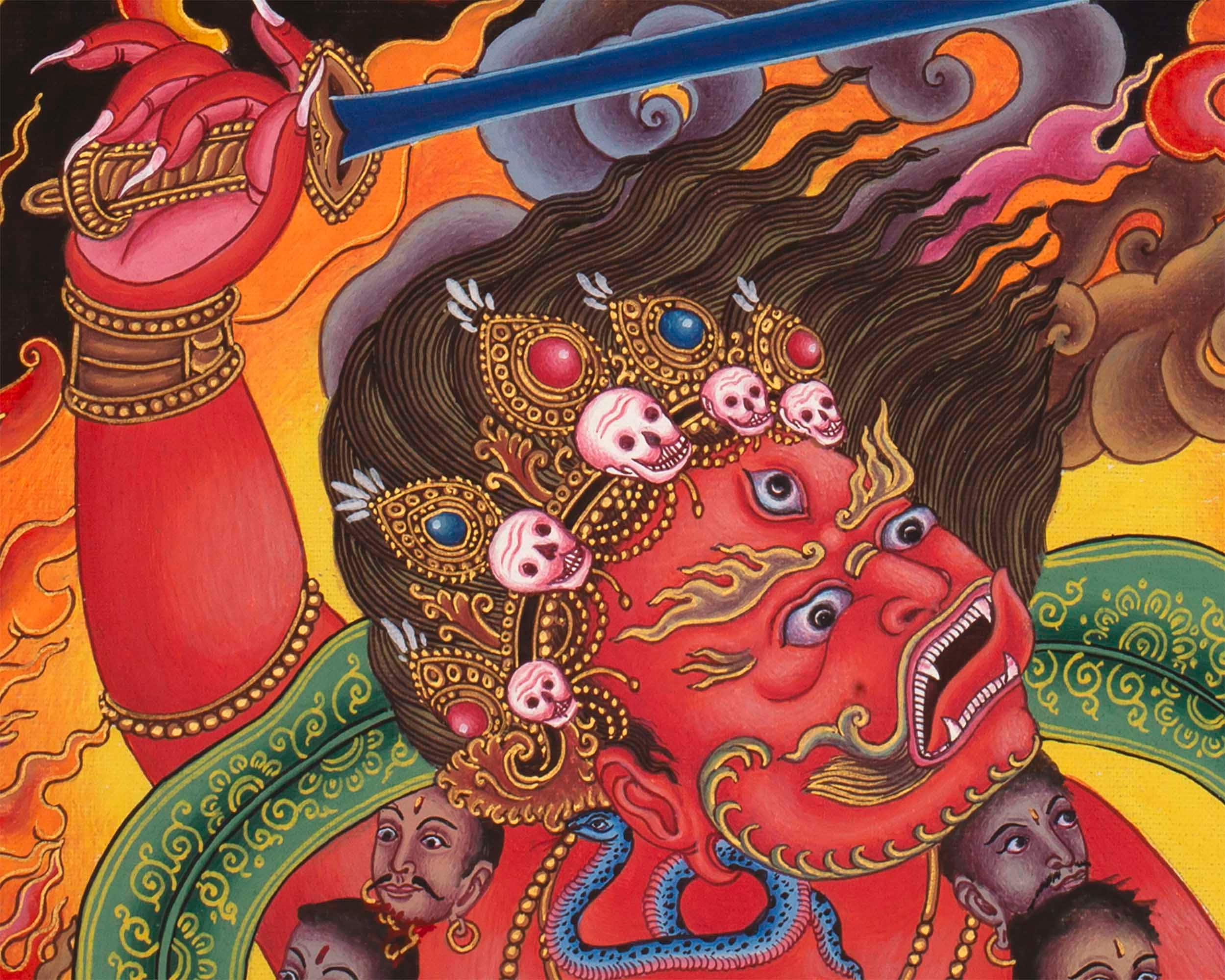 Red Bhairava Mahakala Thangka | Original Hand painted Newari Style Painting