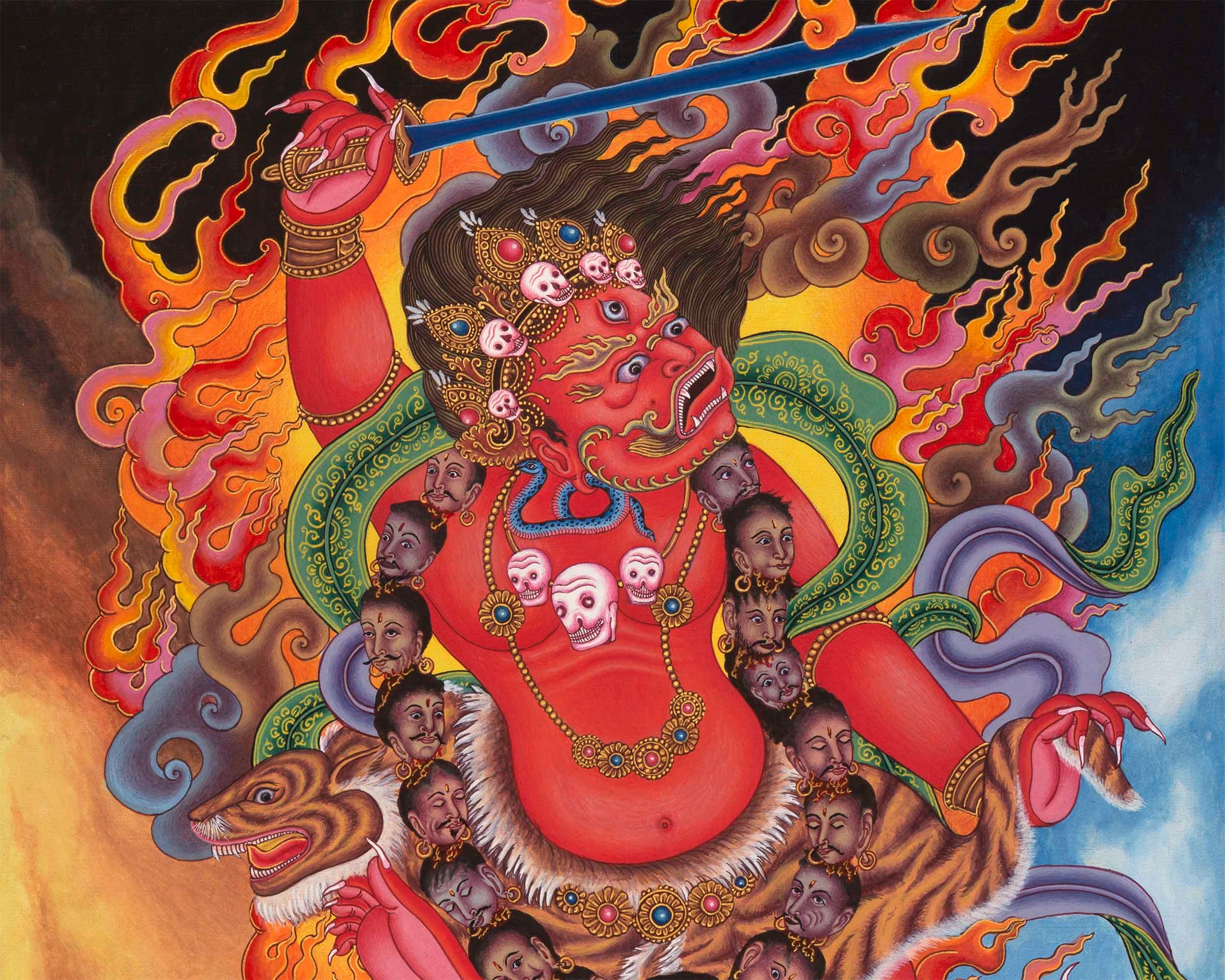 Red Bhairava Mahakala Thangka | Original Hand painted Newari Style Painting