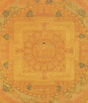 Shakyamuni Buddha Mandala Thangka with Pure 24k Golden  Embellishment | Wall Hanging Yoga Meditation Canvas Art | Spiritual Gift Idea