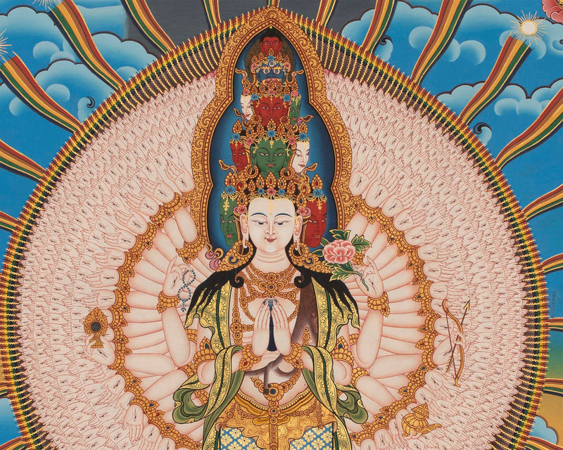 Chenresig Thangka | Buddhist Thangka Painting For Mediation | Religious Wall Decor