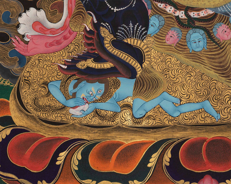 Vajrakilaya Thangka | Traditional Tibetan Brocade | Dorje Phurba | Original Hand Painted Yidam Thangka Art