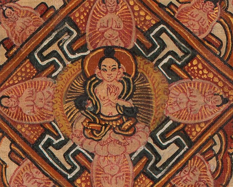Stupa Thangka | Vintage Original hand painted Buddhist Art with brocade