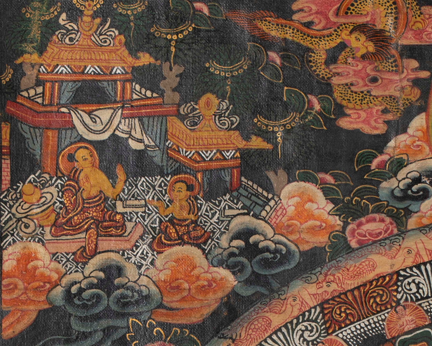 Stupa Thangka | Vintage Original hand painted Buddhist Art with brocade