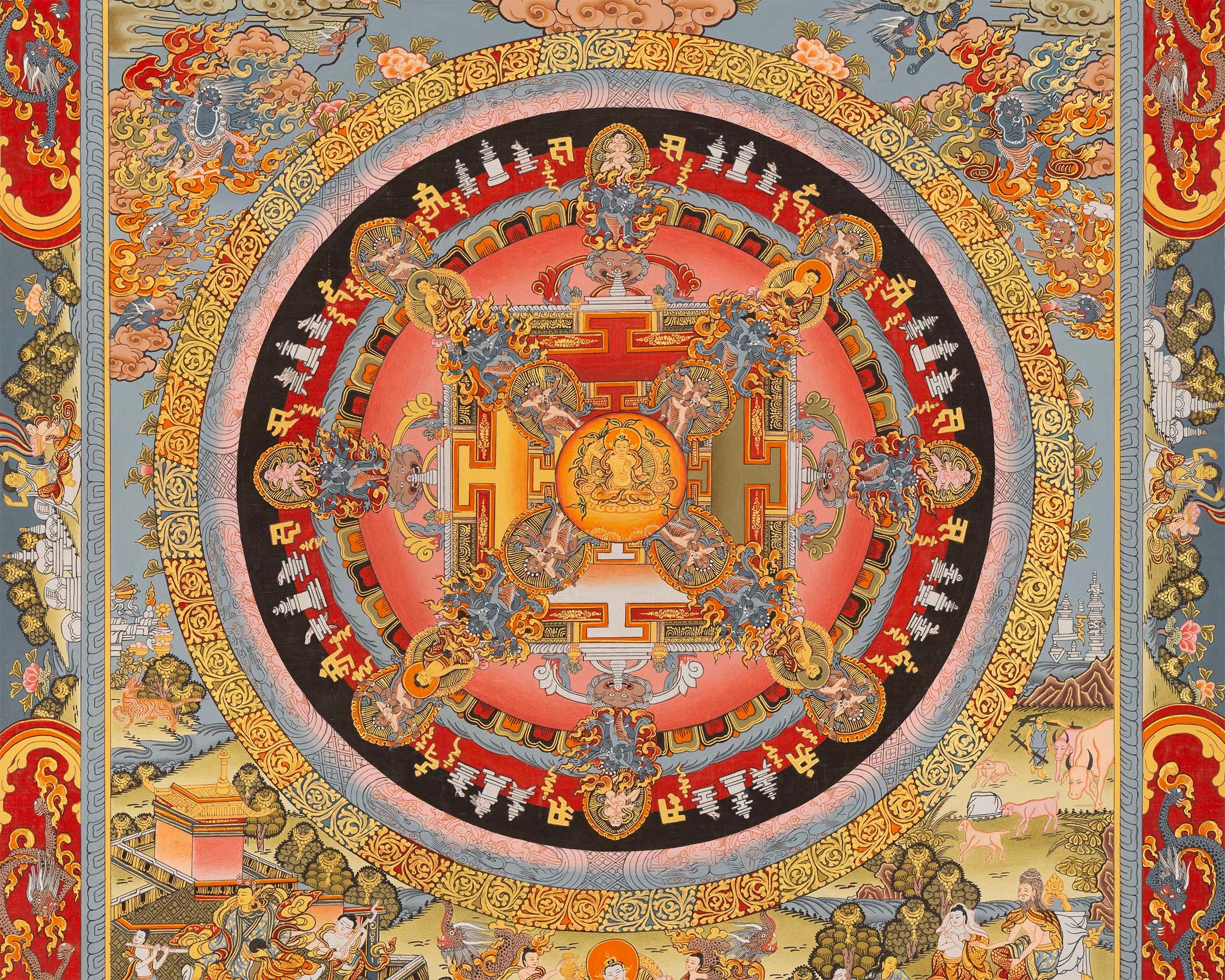 Traditional Mandala Art | Manjushri Thangka | Bodhisattva of Wisdom & Compassion