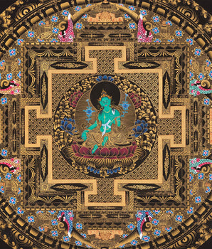 Green Tara Mandala Thangka | Wheel Of Time | Wall Hanging Religious Decor