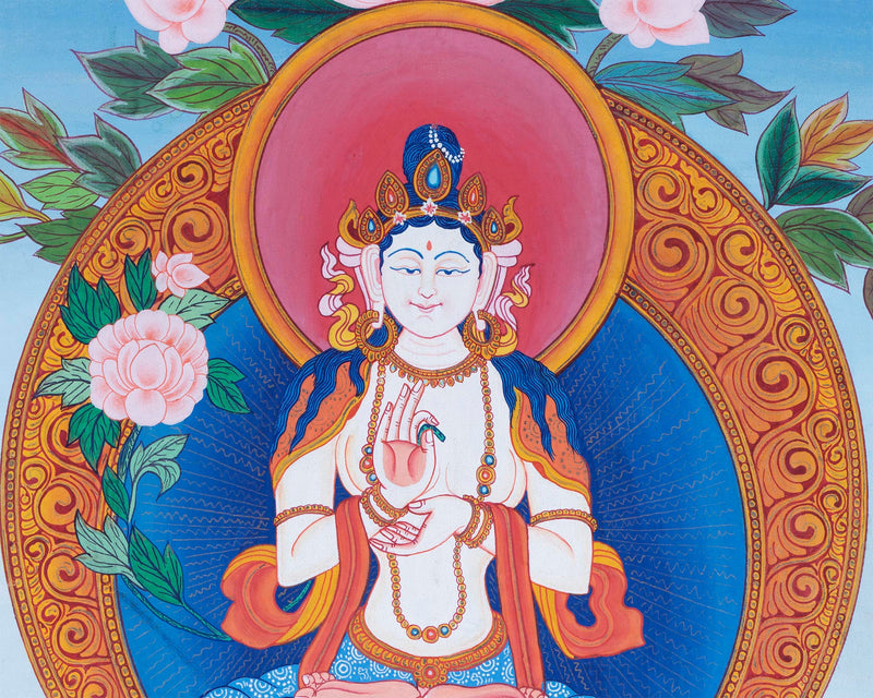 White Tara | Female Buddhist Divinity | Original Thangka Painting