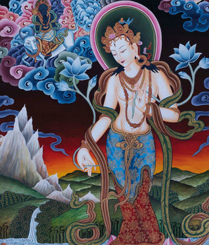 Standing White Tara Thangka | Goddess of Long Life