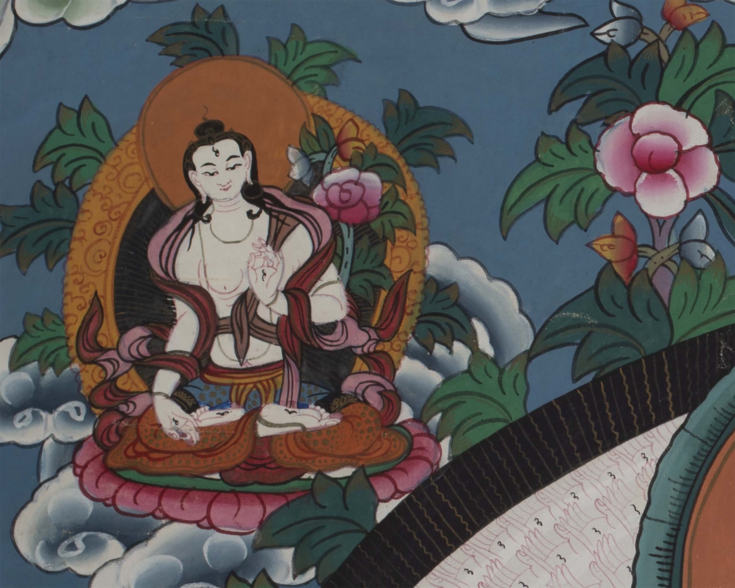Vintage Arya Lokeshvara | Old Brocade mounted Chengrezig Thangka