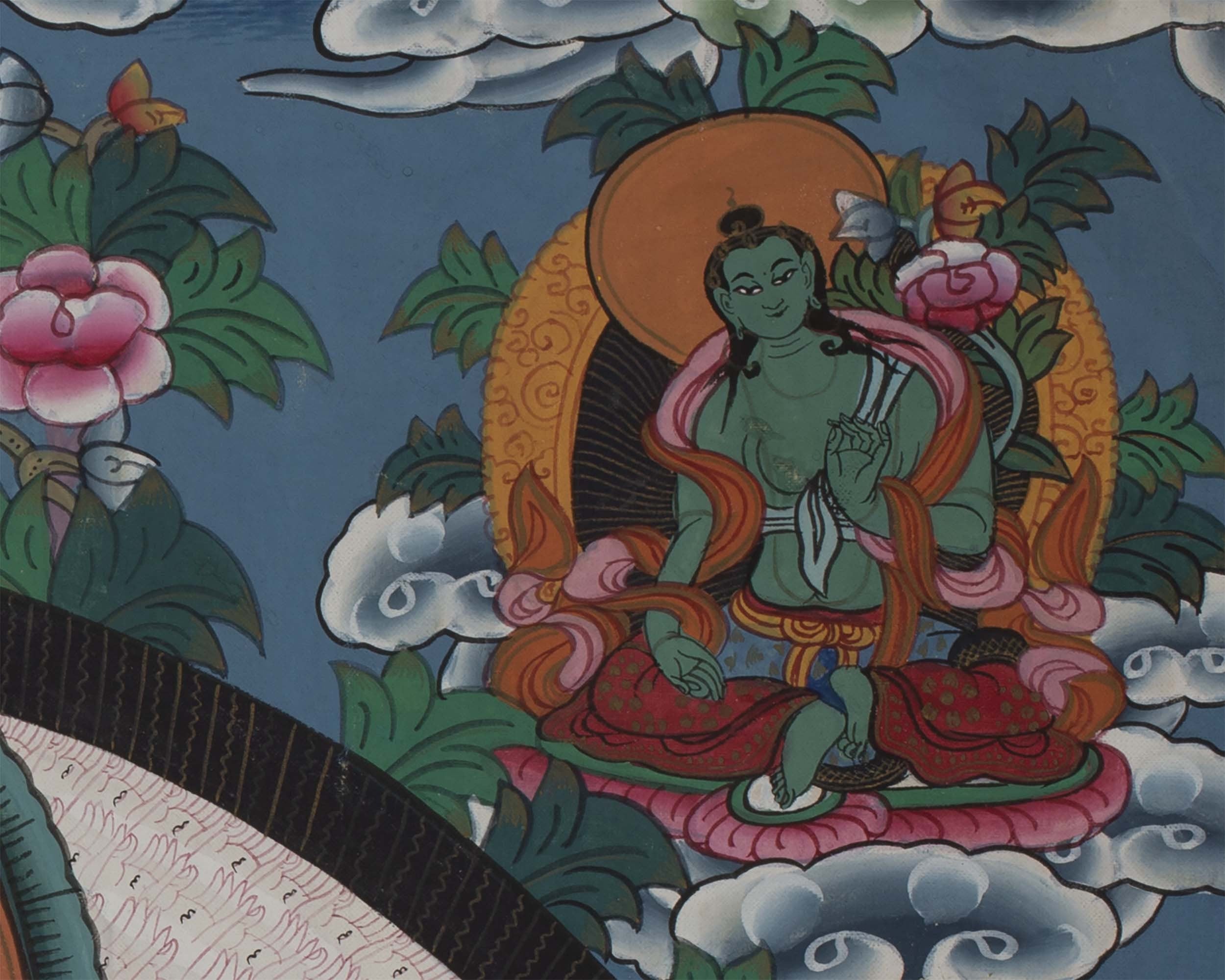 Vintage Arya Lokeshvara | Old Brocade mounted Chengrezig Thangka