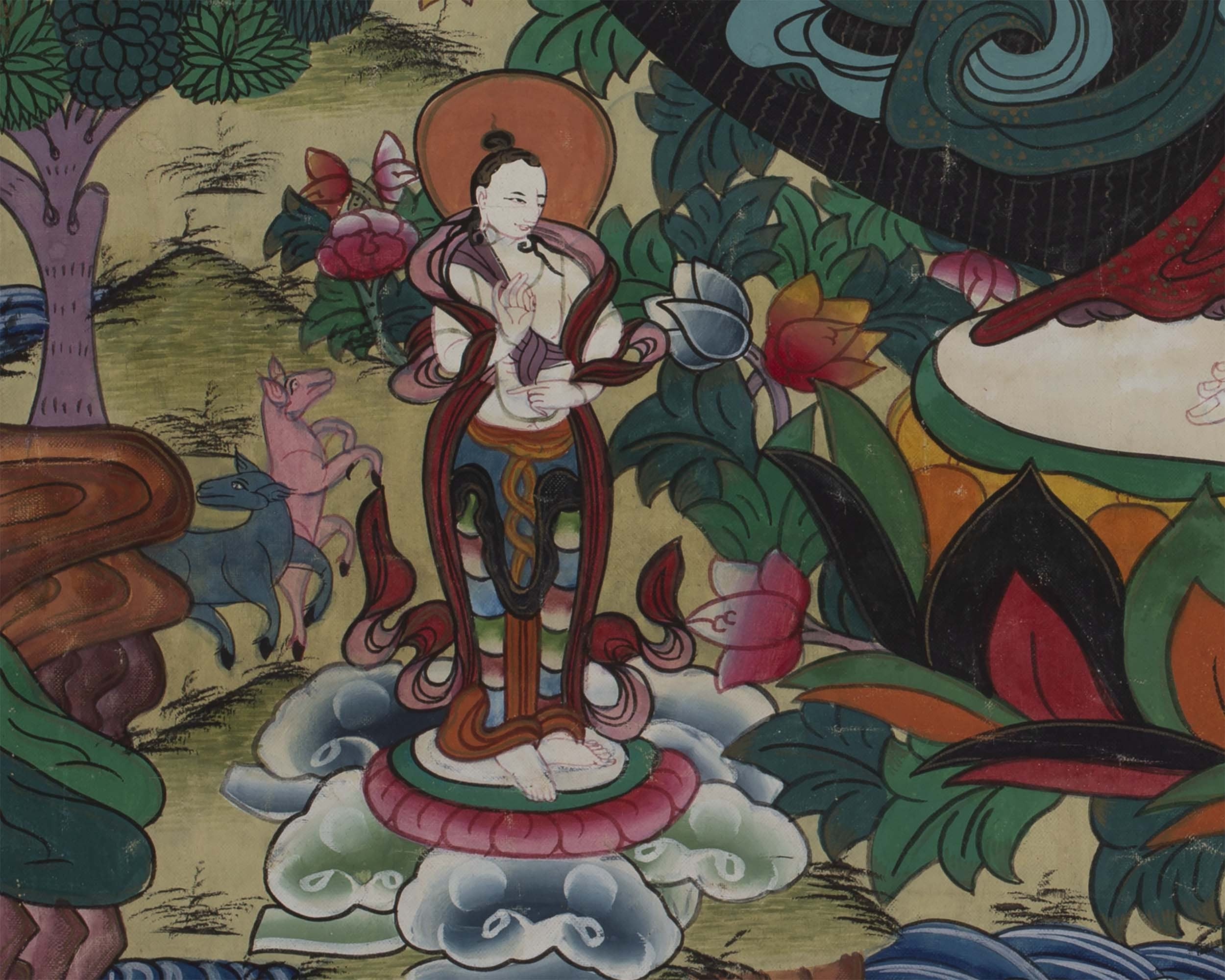Vintage Arya Lokeshvara | Old Brocade mounted Chengrezig Thangka