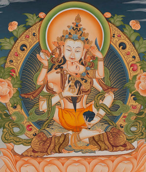Vajrasattva Yab Yum Thangka | Buddhist Thanka Painting For Shrine Altar